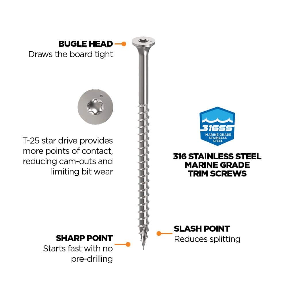 CAMO 3-1/2 in. #10 316 Stainless Steel Premium Star Drive Bugle-Head Deck Screws (1350-Count) 0348199S CAMO 3-1/2 in. #10 316 Stainless Steel Premium Star Drive Bugle-Head Deck Screws (1350-Count) 0348199S