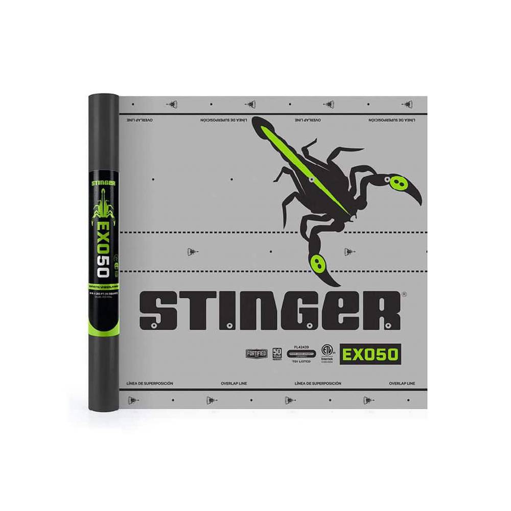 Stinger EXO50 1000 sq. ft. Premium Synthetic Roofing Underlayment Roll 0342975 Stinger EXO50 1000 sq. ft. Premium Synthetic Roofing Underlayment Roll 0342975