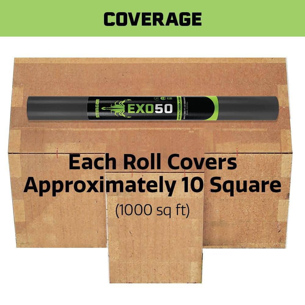Stinger EXO50 1000 sq. ft. Premium Synthetic Roofing Underlayment Roll 0342975 Stinger EXO50 1000 sq. ft. Premium Synthetic Roofing Underlayment Roll 0342975
