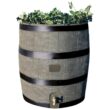 RTS Home Accents 35 Gal. Rain Barrel with Planter Woodgrain with Black Stripes Colour with Brass Spigot 55130002005681