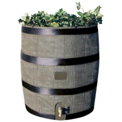 RTS Home Accents 35 Gal. Rain Barrel with Planter Woodgrain with Black Stripes Colour with Brass Spigot 55130002005681