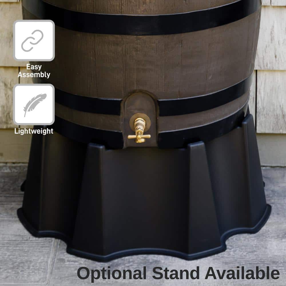 RTS Home Accents 50 Gal. Rain Barrel Woodgrain with Black Stripes Color with Brass Spigot 55100006005681