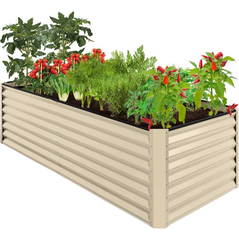 Best Choice Products 8 ft. x 4 ft. x 2 ft. Beige Outdoor Steel Raised Garden Bed, Planter Box for Vegetables, Flowers, Herbs SKY7331