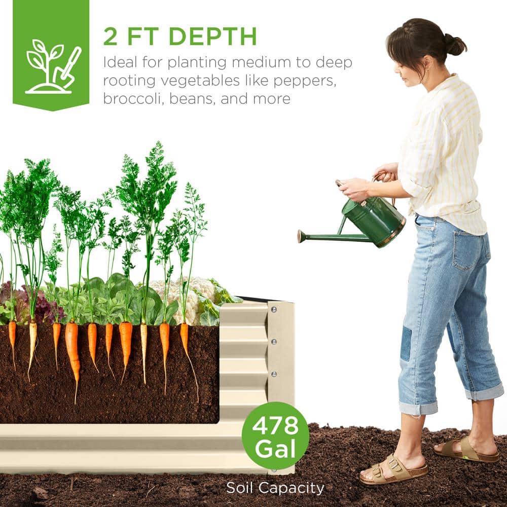Best Choice Products 8 ft. x 4 ft. x 2 ft. Beige Outdoor Steel Raised Garden Bed, Planter Box for Vegetables, Flowers, Herbs SKY7331