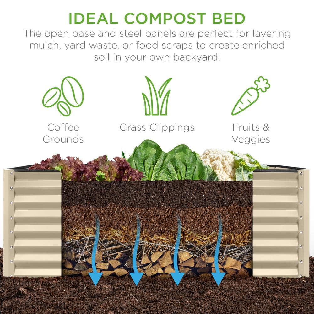 Best Choice Products 8 ft. x 4 ft. x 2 ft. Beige Outdoor Steel Raised Garden Bed, Planter Box for Vegetables, Flowers, Herbs SKY7331