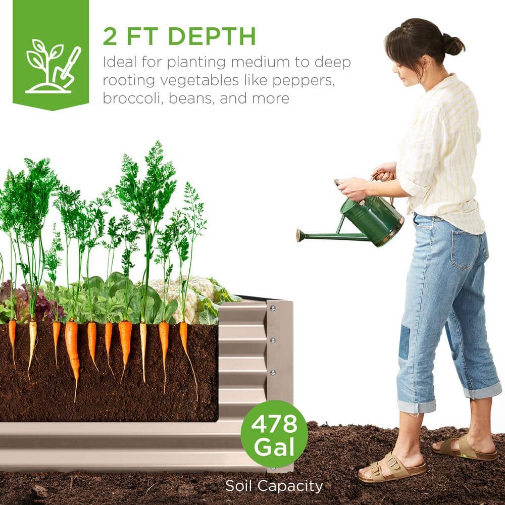 Best Choice Products 8 ft. x 4 ft. x 2 ft. Taupe Outdoor Steel Raised Garden Bed, Planter Box for Vegetables, Flowers, Herbs SKY7330