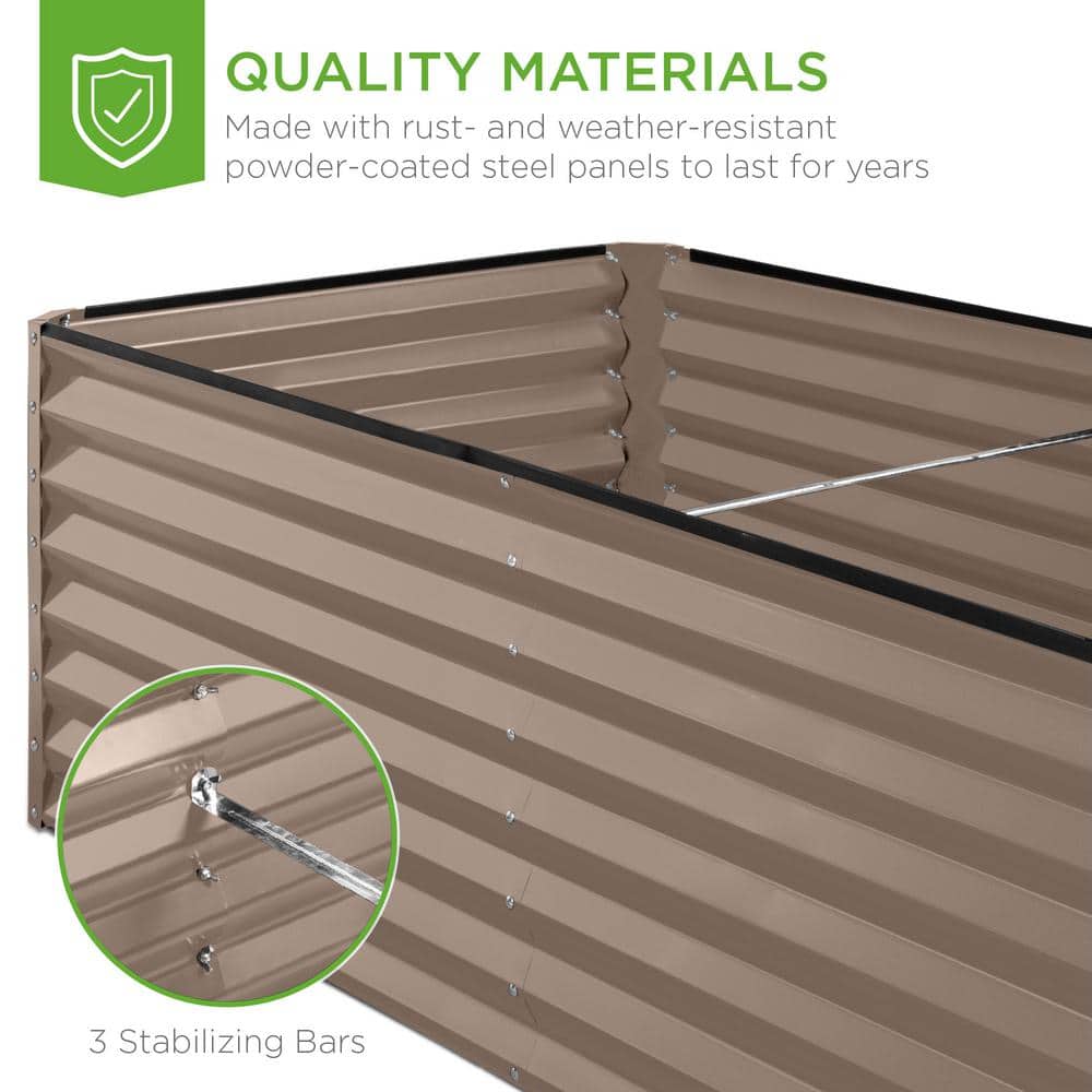 Best Choice Products 8 ft. x 4 ft. x 2 ft. Taupe Outdoor Steel Raised Garden Bed, Planter Box for Vegetables, Flowers, Herbs SKY7330
