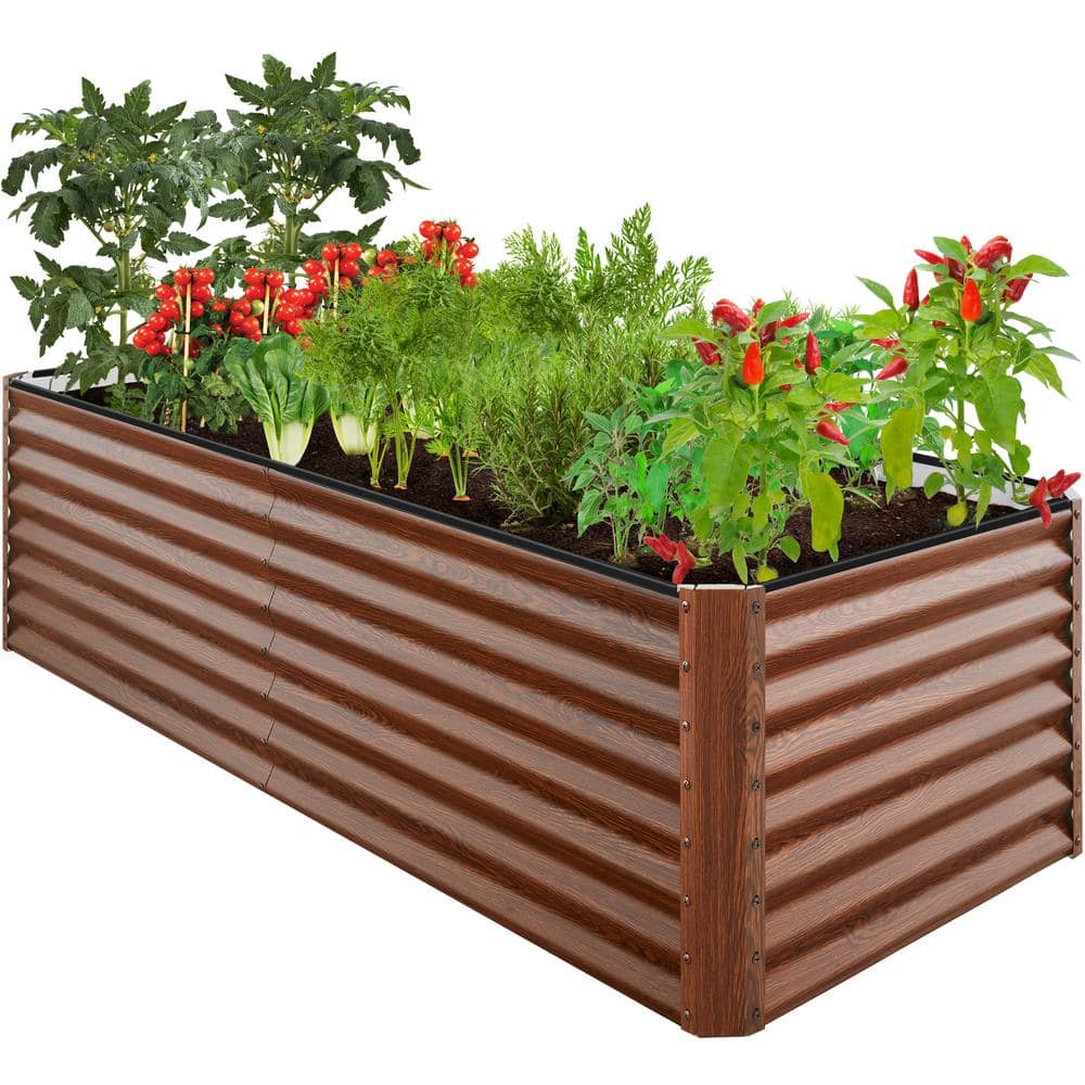 Best Choice Products 8 ft. x 4 ft. x 2 ft. Wood Grain Outdoor Steel Raised Garden Bed, Planter Box for Vegetables, Flowers, Herbs SKY6617 Best Choice Products 8 ft. x 4 ft. x 2 ft. Wood Grain Outdoor Steel Raised Garden Bed, Planter Box for Vegetables, Flowers, Herbs SKY6617