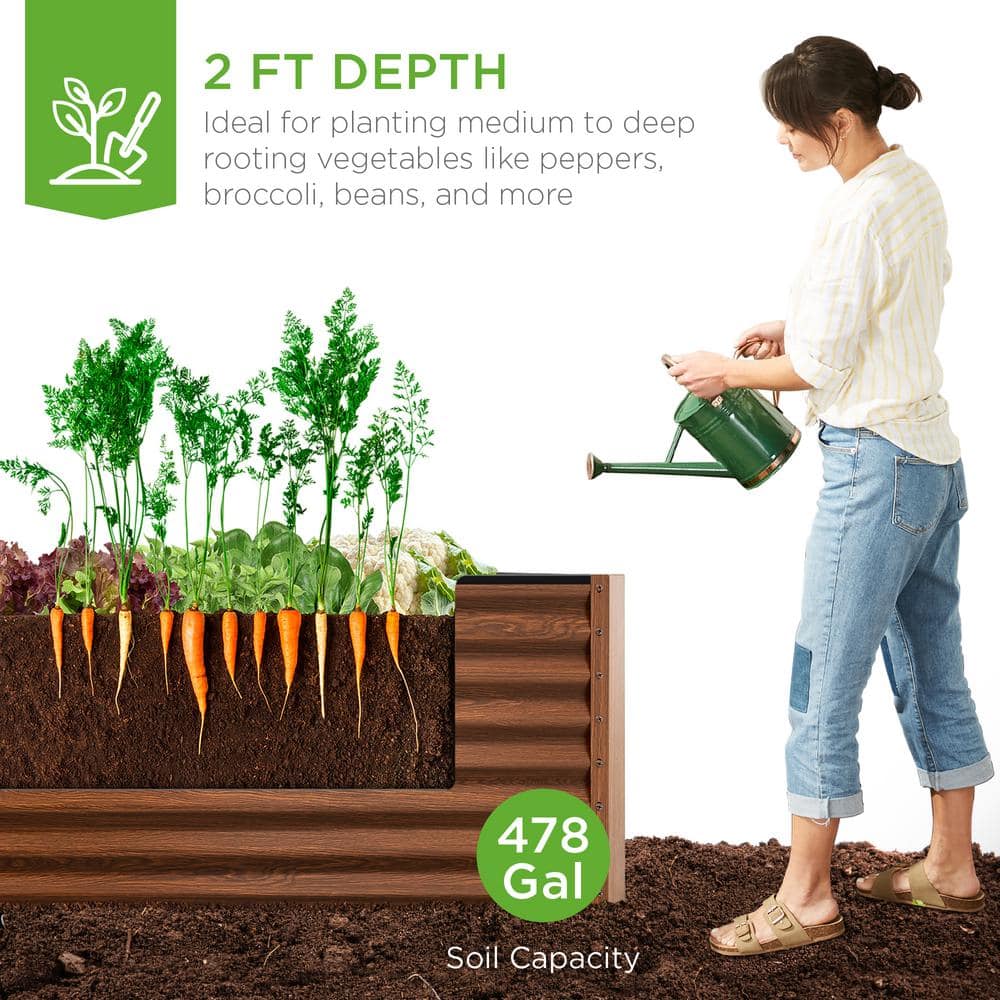 Best Choice Products 8 ft. x 4 ft. x 2 ft. Wood Grain Outdoor Steel Raised Garden Bed, Planter Box for Vegetables, Flowers, Herbs SKY6617 Best Choice Products 8 ft. x 4 ft. x 2 ft. Wood Grain Outdoor Steel Raised Garden Bed, Planter Box for Vegetables, Flowers, Herbs SKY6617