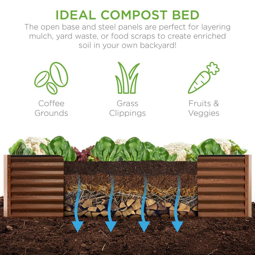 Best Choice Products 8 ft. x 4 ft. x 2 ft. Wood Grain Outdoor Steel Raised Garden Bed, Planter Box for Vegetables, Flowers, Herbs SKY6617 Best Choice Products 8 ft. x 4 ft. x 2 ft. Wood Grain Outdoor Steel Raised Garden Bed, Planter Box for Vegetables, Flowers, Herbs SKY6617