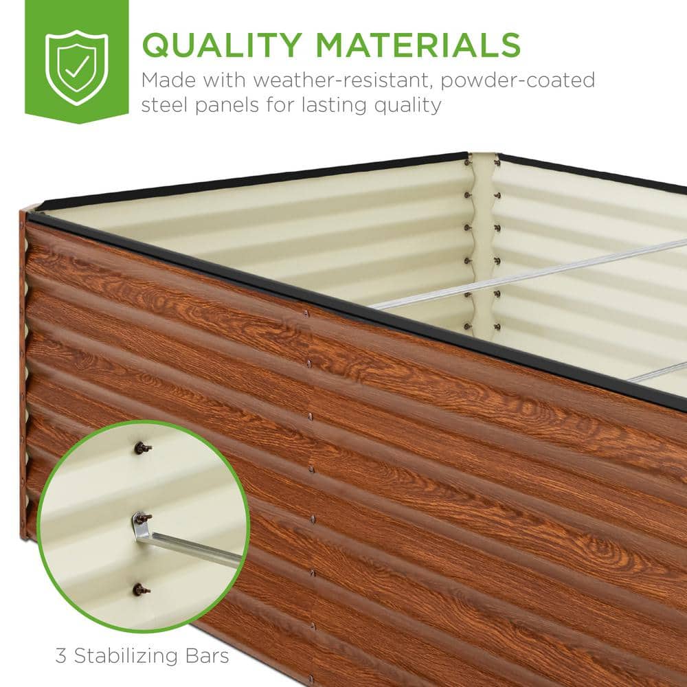 Best Choice Products 8 ft. x 4 ft. x 2 ft. Wood Grain Outdoor Steel Raised Garden Bed, Planter Box for Vegetables, Flowers, Herbs SKY6617 Best Choice Products 8 ft. x 4 ft. x 2 ft. Wood Grain Outdoor Steel Raised Garden Bed, Planter Box for Vegetables, Flowers, Herbs SKY6617