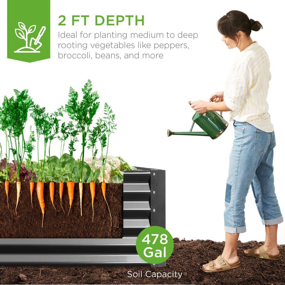 Best Choice Products 8 ft. x 4 ft. x 2 ft. Gray Outdoor Steel Raised Garden Bed Planter Box for Vegetables, Flowers, Herbs SKY6372