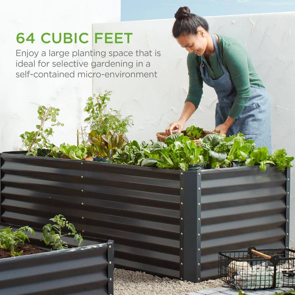 Best Choice Products 8 ft. x 4 ft. x 2 ft. Gray Outdoor Steel Raised Garden Bed Planter Box for Vegetables, Flowers, Herbs SKY6372