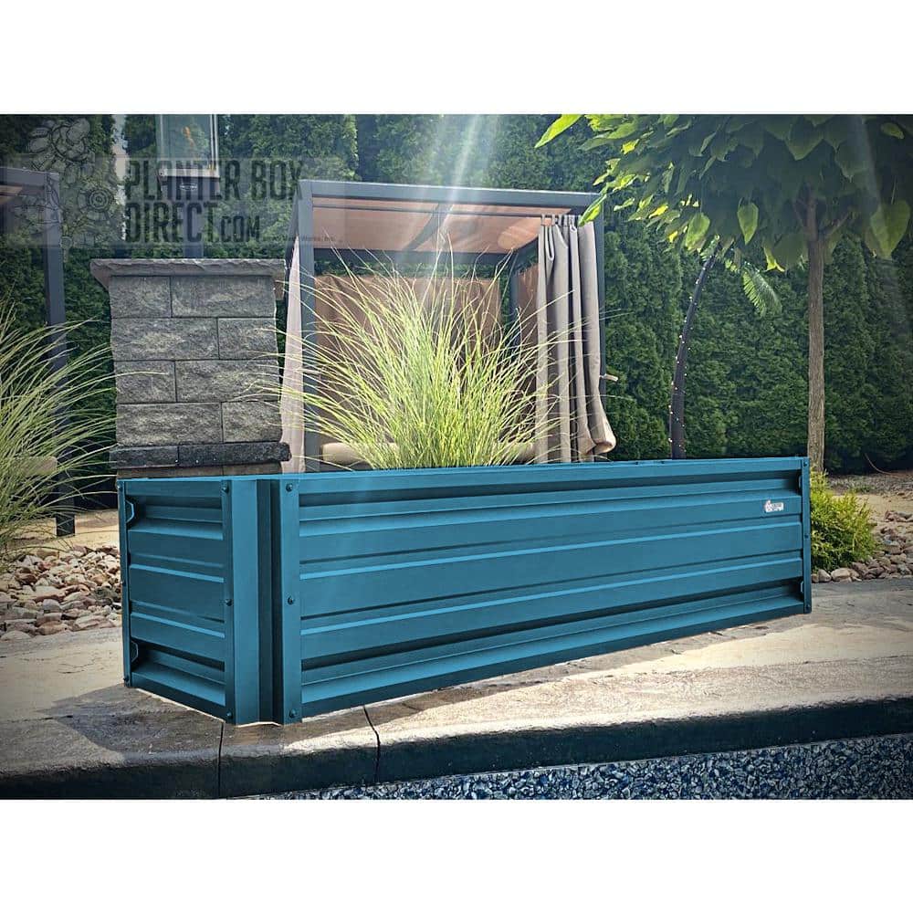 ALL METAL WORKS 24 inch by 72 inch Rectangle Hawaiian Blue Metal Planter Box PTTM2X6X18-HAWAIIANBLUE