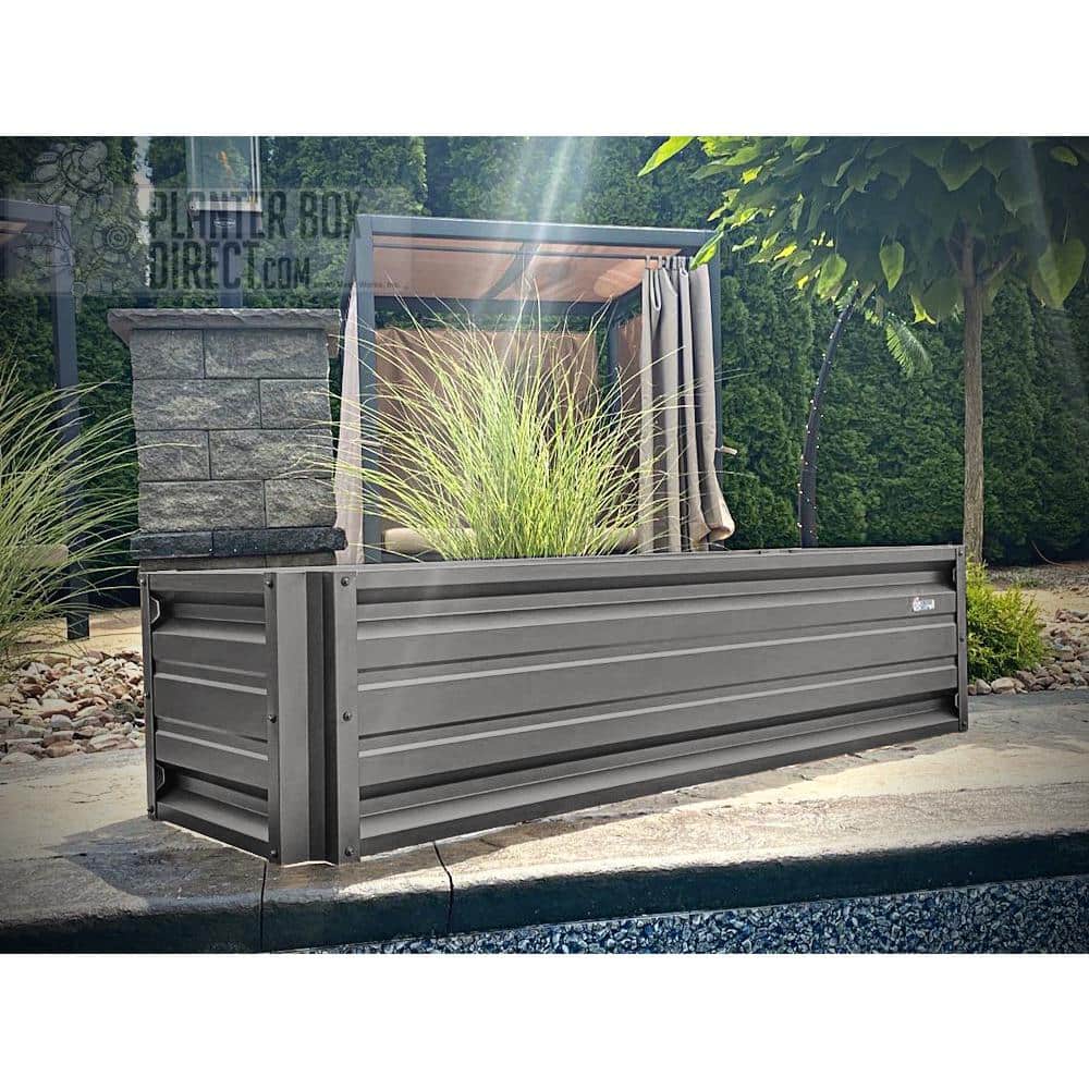 ALL METAL WORKS 24 inch by 72 inch Rectangle Slate Gray Metal Planter Box PTTM2X6X18-SLATEGRAY