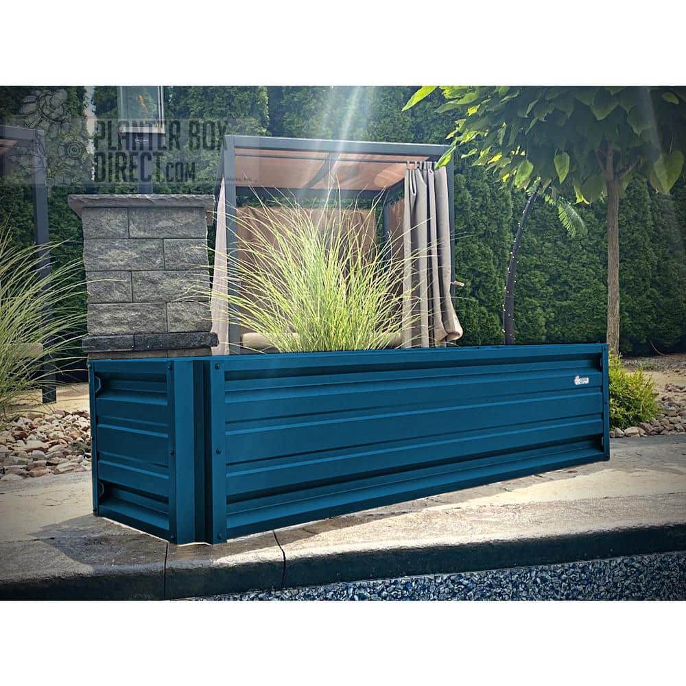 ALL METAL WORKS 24 inch by 72 inch Rectangle Gallery Blue Metal Planter Box PTTM2X6X18-GALLERYBLUE