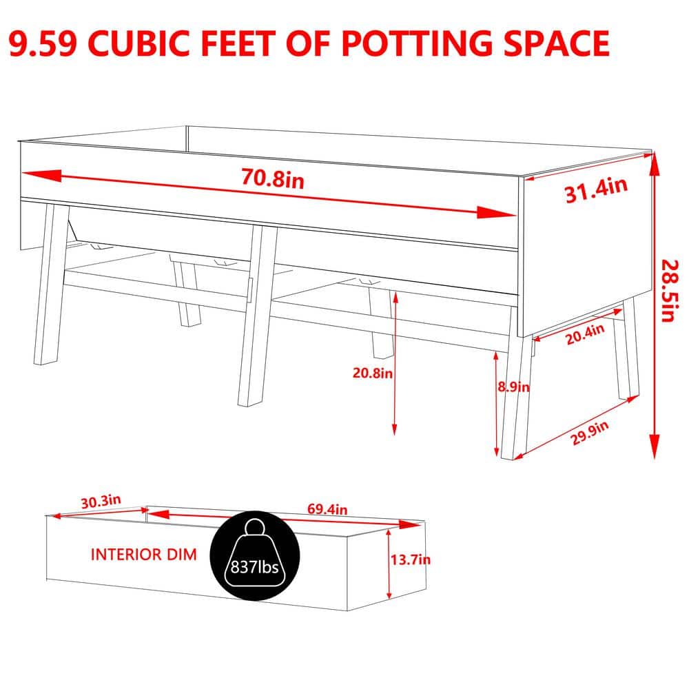 VEIKOUS 71 in. L x 31 in. W Large Wooden Raised Garden Bed Outdoor with Legs and Liner, Carbonized PG0102-08RT VEIKOUS 71 in. L x 31 in. W Large Wooden Raised Garden Bed Outdoor with Legs and Liner, Carbonized PG0102-08RT