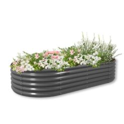 Cesicia 8 ft. L x 4 ft. W x 1.5 ft. H Oval Quartz Gray Galvanized Steel Raised Garden Bed Above Ground Modular Planter Boxes ANG008bedwy