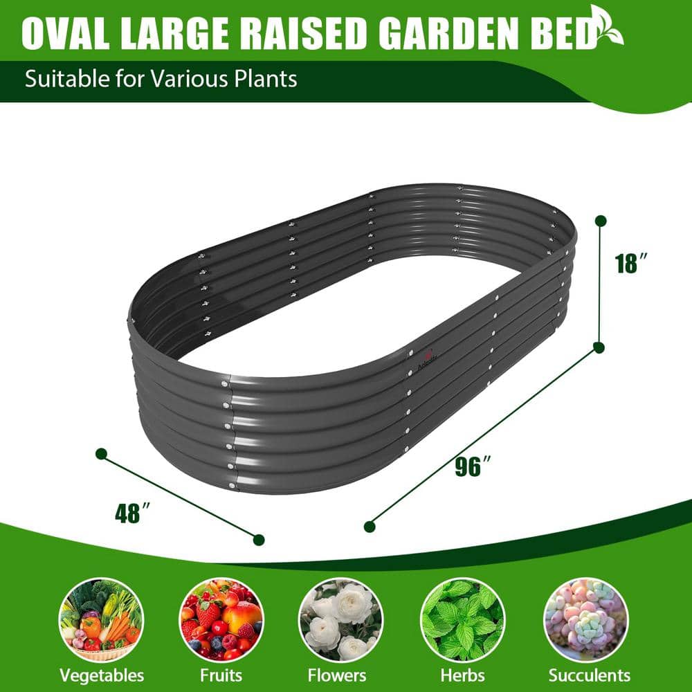 Cesicia 8 ft. L x 4 ft. W x 1.5 ft. H Oval Quartz Gray Galvanized Steel Raised Garden Bed Above Ground Modular Planter Boxes ANG008bedwy Cesicia 8 ft. L x 4 ft. W x 1.5 ft. H Oval Quartz Gray Galvanized Steel Raised Garden Bed Above Ground Modular Planter Boxes ANG008bedwy