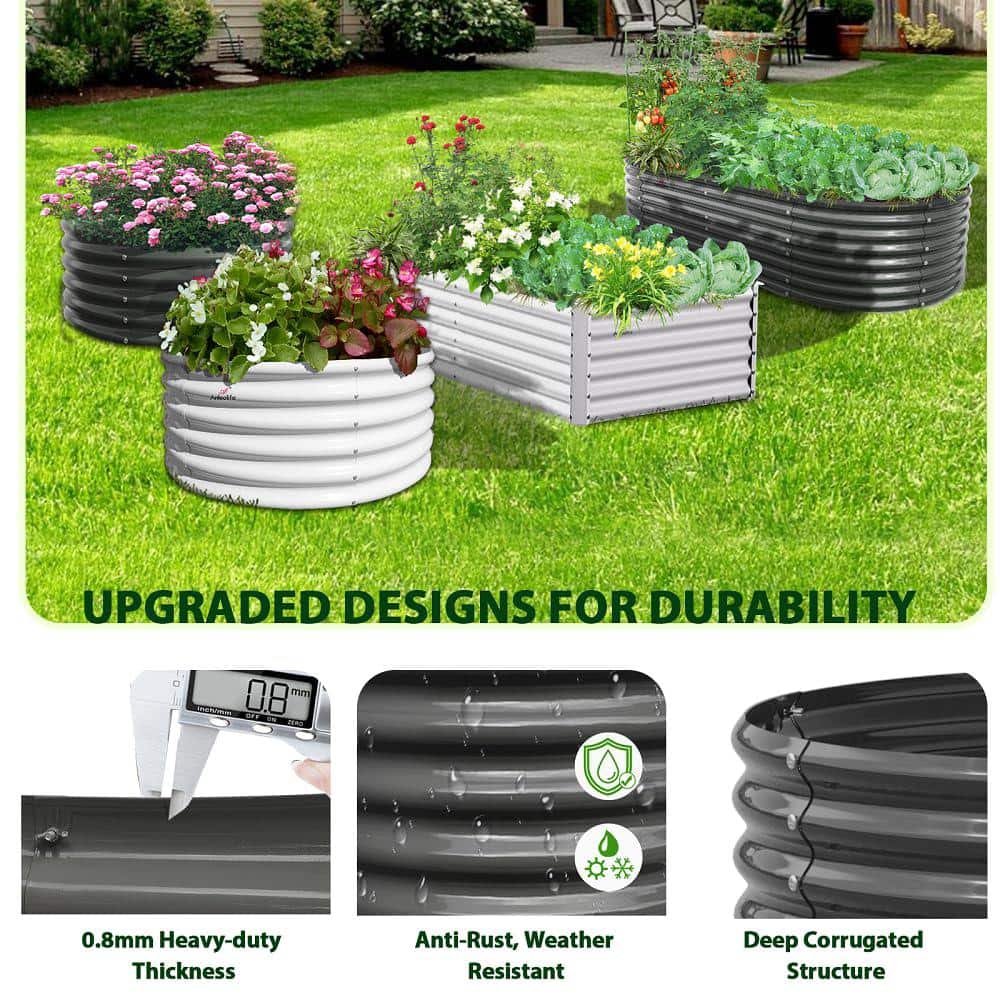 Cesicia 8 ft. L x 4 ft. W x 1.5 ft. H Oval Quartz Gray Galvanized Steel Raised Garden Bed Above Ground Modular Planter Boxes ANG008bedwy Cesicia 8 ft. L x 4 ft. W x 1.5 ft. H Oval Quartz Gray Galvanized Steel Raised Garden Bed Above Ground Modular Planter Boxes ANG008bedwy
