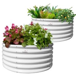 Cesicia 4 ft. L x 1.5 ft. H Round White Galvanized Steel Raised Garden Bed Above Ground Modular Planter Boxes(Set of 2) ANG006bedwy