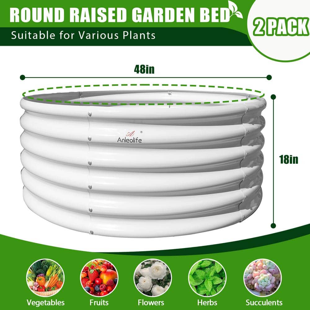 Cesicia 4 ft. L x 1.5 ft. H Round White Galvanized Steel Raised Garden Bed Above Ground Modular Planter Boxes(Set of 2) ANG006bedwy Cesicia 4 ft. L x 1.5 ft. H Round White Galvanized Steel Raised Garden Bed Above Ground Modular Planter Boxes(Set of 2) ANG006bedwy