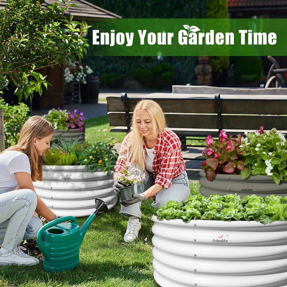 Cesicia 4 ft. L x 1.5 ft. H Round White Galvanized Steel Raised Garden Bed Above Ground Modular Planter Boxes(Set of 2) ANG006bedwy Cesicia 4 ft. L x 1.5 ft. H Round White Galvanized Steel Raised Garden Bed Above Ground Modular Planter Boxes(Set of 2) ANG006bedwy