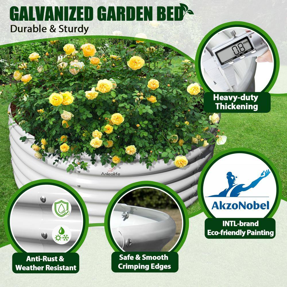 Cesicia 4 ft. L x 1.5 ft. H Round White Galvanized Steel Raised Garden Bed Above Ground Modular Planter Boxes(Set of 2) ANG006bedwy Cesicia 4 ft. L x 1.5 ft. H Round White Galvanized Steel Raised Garden Bed Above Ground Modular Planter Boxes(Set of 2) ANG006bedwy