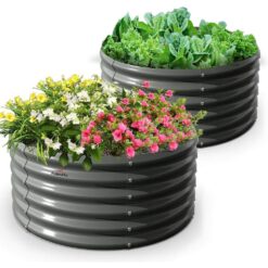 Cesicia 4 ft. L x 1.5 ft. H Gray Round Galvanized Steel Raised Garden Bed Above Ground Modular Planter Boxes(Set of 2) ANG005bedwy