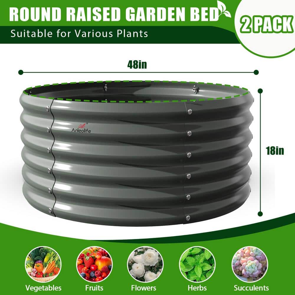 Cesicia 4 ft. L x 1.5 ft. H Gray Round Galvanized Steel Raised Garden Bed Above Ground Modular Planter Boxes(Set of 2) ANG005bedwy Cesicia 4 ft. L x 1.5 ft. H Gray Round Galvanized Steel Raised Garden Bed Above Ground Modular Planter Boxes(Set of 2) ANG005bedwy