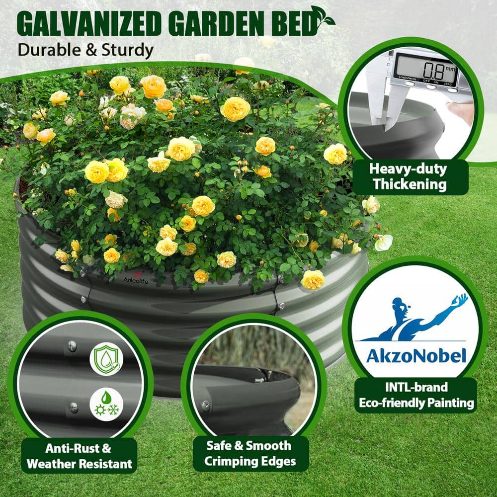 Cesicia 4 ft. L x 1.5 ft. H Gray Round Galvanized Steel Raised Garden Bed Above Ground Modular Planter Boxes(Set of 2) ANG005bedwy Cesicia 4 ft. L x 1.5 ft. H Gray Round Galvanized Steel Raised Garden Bed Above Ground Modular Planter Boxes(Set of 2) ANG005bedwy