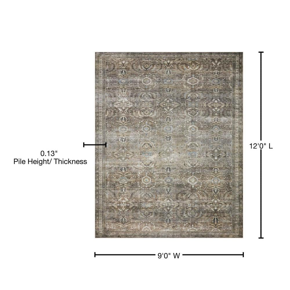 LOLOI II Layla Antique/Moss 9 ft. x 12 ft. Distressed Oriental Printed Area Rug LAYLLAY-13ANMO90C0