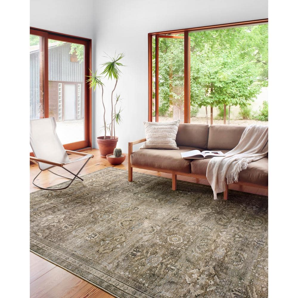LOLOI II Layla Antique/Moss 9 ft. x 12 ft. Distressed Oriental Printed Area Rug LAYLLAY-13ANMO90C0