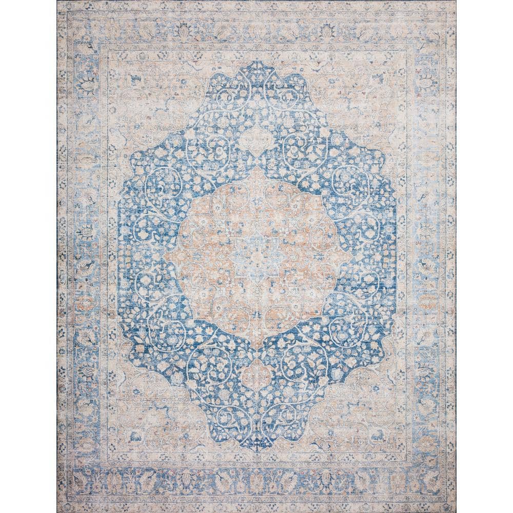 LOLOI II Layla Blue/Tangerine 9 ft. x 12 ft. Distressed Bohemian Printed Area Rug LAYLLAY-07BBTG90C0