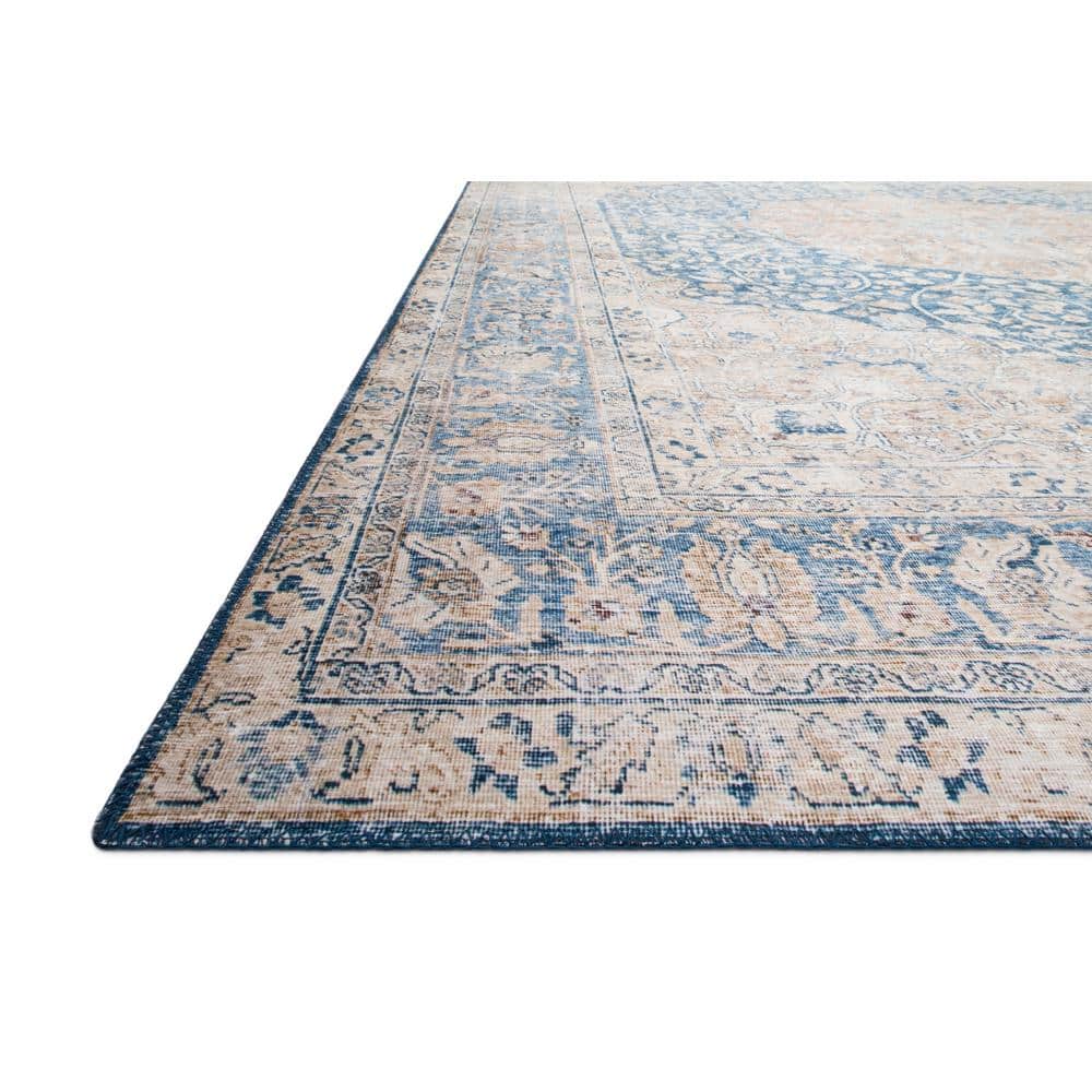 LOLOI II Layla Blue/Tangerine 9 ft. x 12 ft. Distressed Bohemian Printed Area Rug LAYLLAY-07BBTG90C0