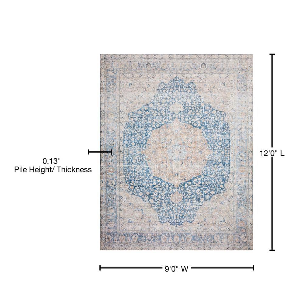 LOLOI II Layla Blue/Tangerine 9 ft. x 12 ft. Distressed Bohemian Printed Area Rug LAYLLAY-07BBTG90C0