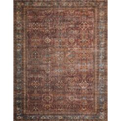 LOLOI II Layla Brick/Blue 9 ft. x 12 ft. Distressed Bohemian Printed Area Rug LAYLLAY-01BKBB90C0