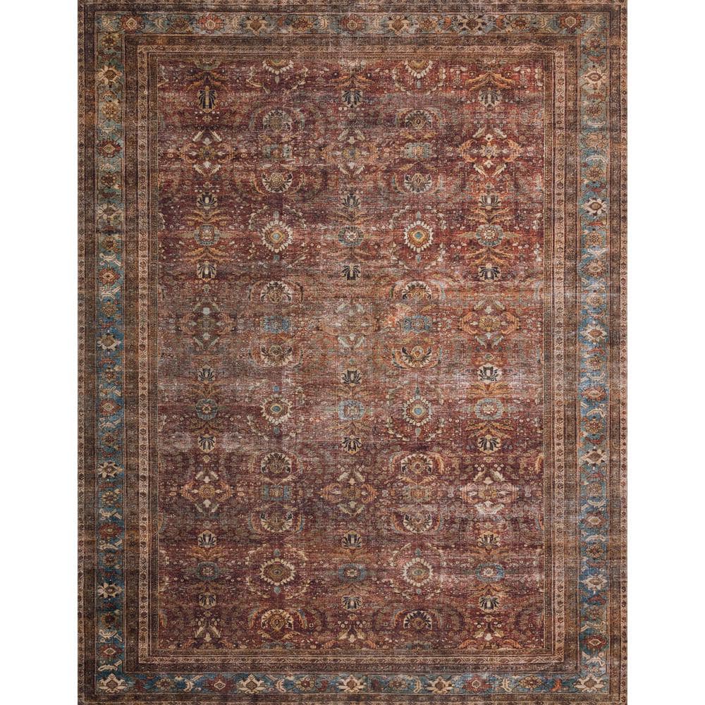 LOLOI II Layla Brick/Blue 9 ft. x 12 ft. Distressed Bohemian Printed Area Rug LAYLLAY-01BKBB90C0