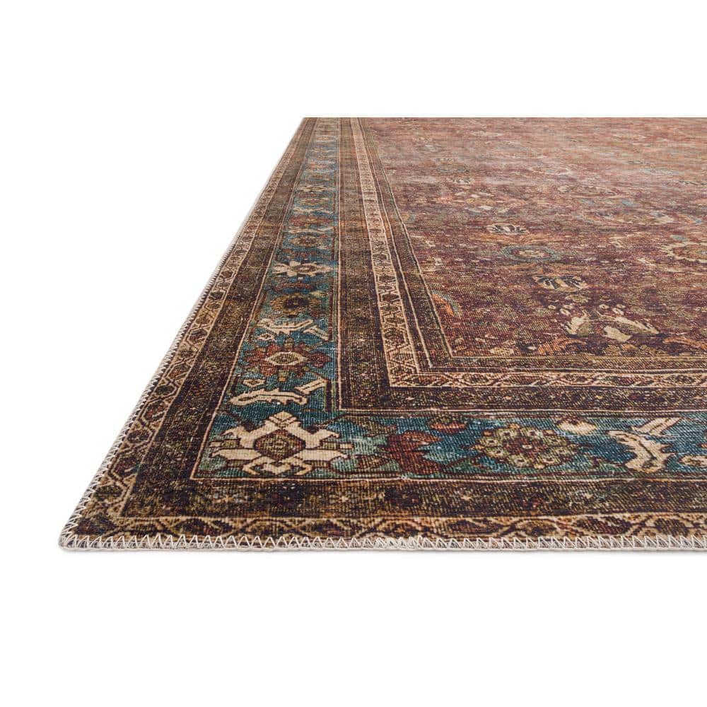 LOLOI II Layla Brick/Blue 9 ft. x 12 ft. Distressed Bohemian Printed Area Rug LAYLLAY-01BKBB90C0