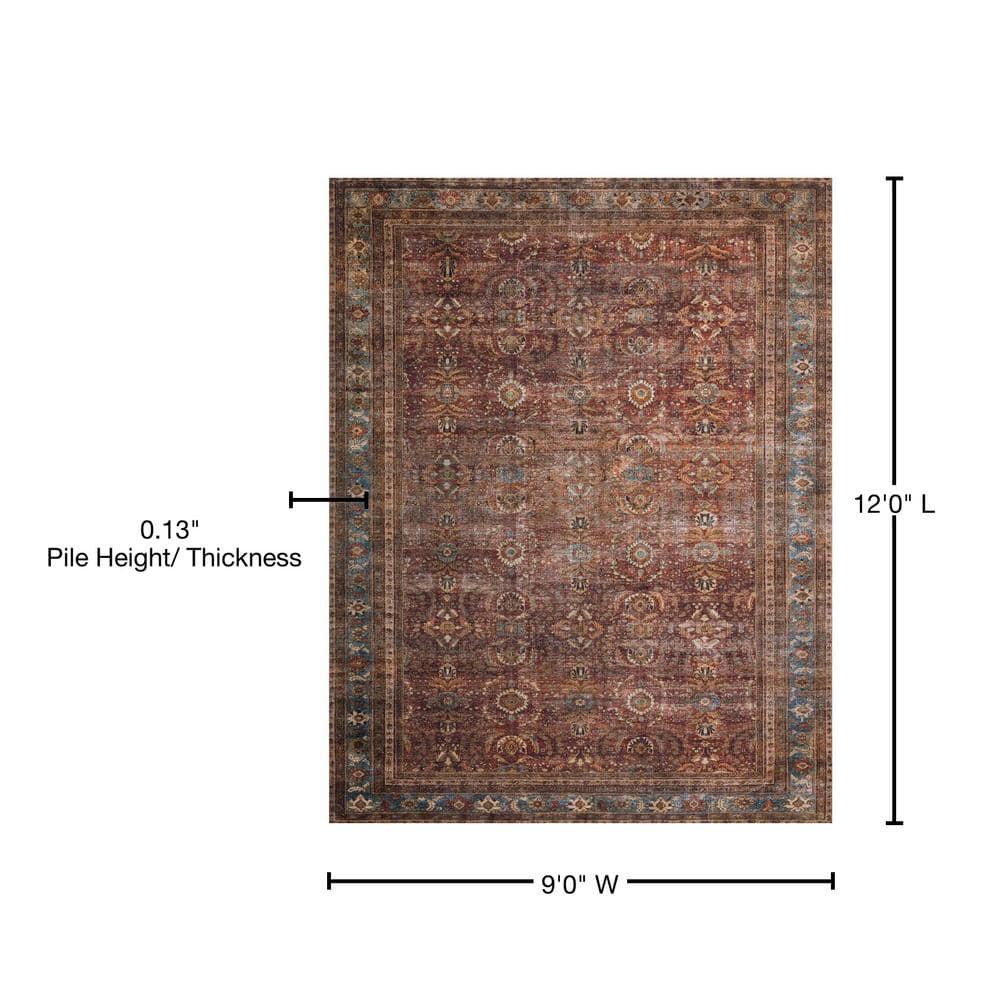 LOLOI II Layla Brick/Blue 9 ft. x 12 ft. Distressed Bohemian Printed Area Rug LAYLLAY-01BKBB90C0