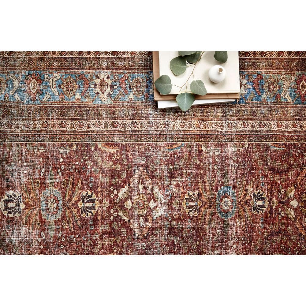 LOLOI II Layla Brick/Blue 9 ft. x 12 ft. Distressed Bohemian Printed Area Rug LAYLLAY-01BKBB90C0