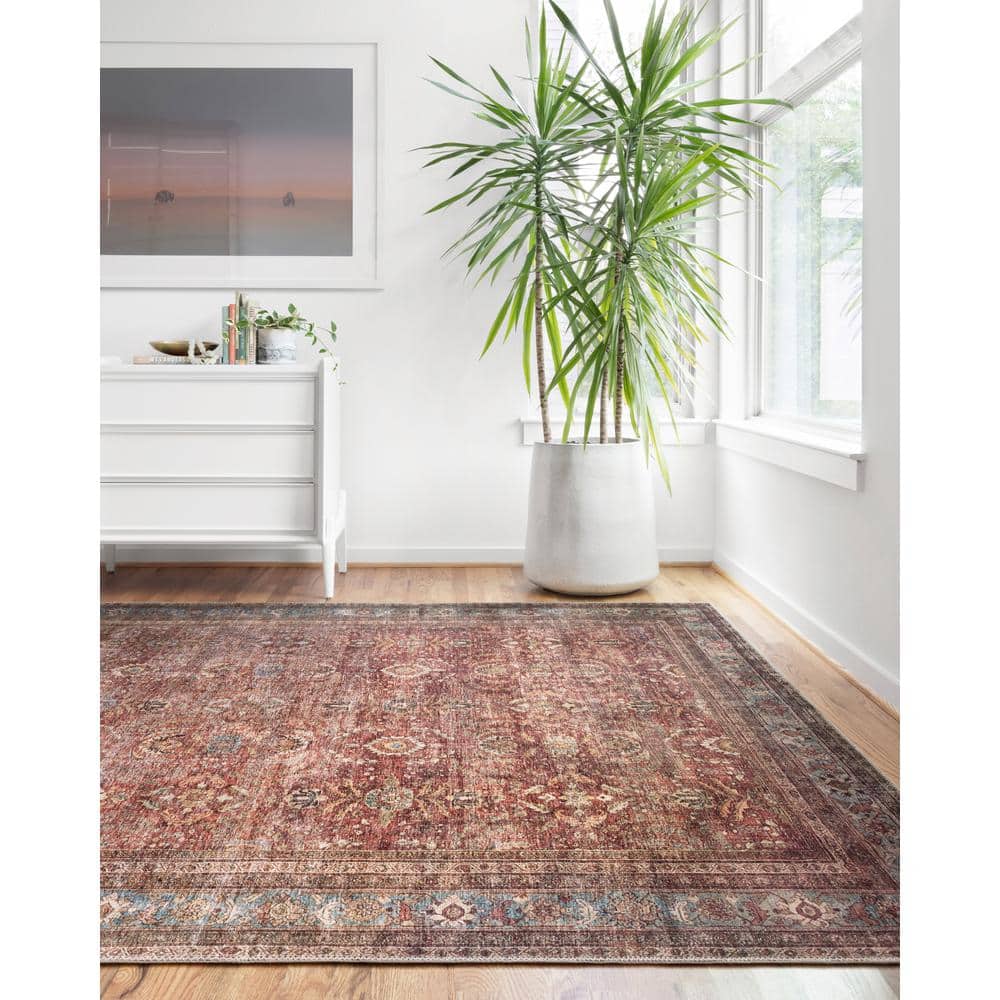 LOLOI II Layla Brick/Blue 9 ft. x 12 ft. Distressed Bohemian Printed Area Rug LAYLLAY-01BKBB90C0