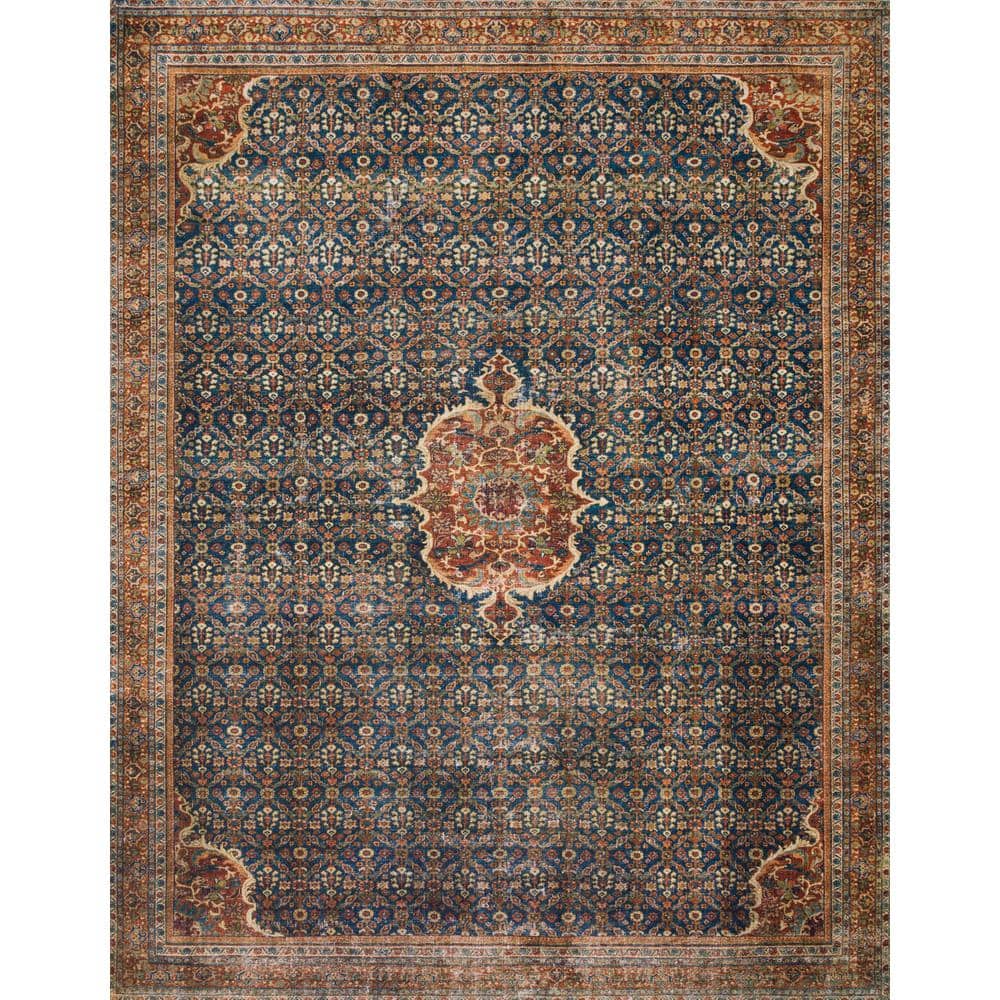 LOLOI II Layla Cobalt Blue/Spice 9 ft. x 12 ft. Distressed Bohemian Printed Area Rug LAYLLAY-09CUSQ90C0