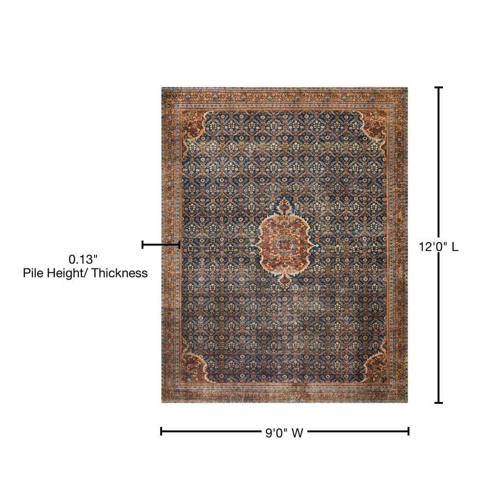 LOLOI II Layla Cobalt Blue/Spice 9 ft. x 12 ft. Distressed Bohemian Printed Area Rug LAYLLAY-09CUSQ90C0