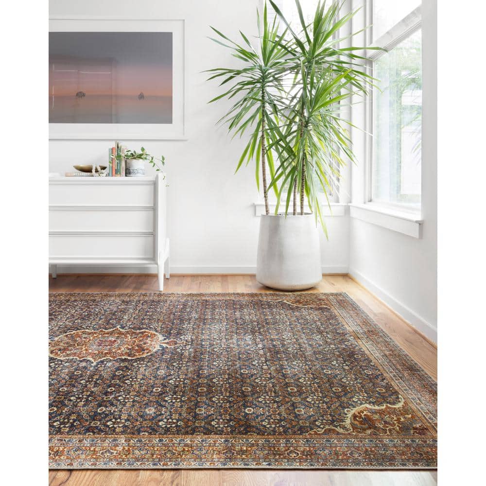 LOLOI II Layla Cobalt Blue/Spice 9 ft. x 12 ft. Distressed Bohemian Printed Area Rug LAYLLAY-09CUSQ90C0