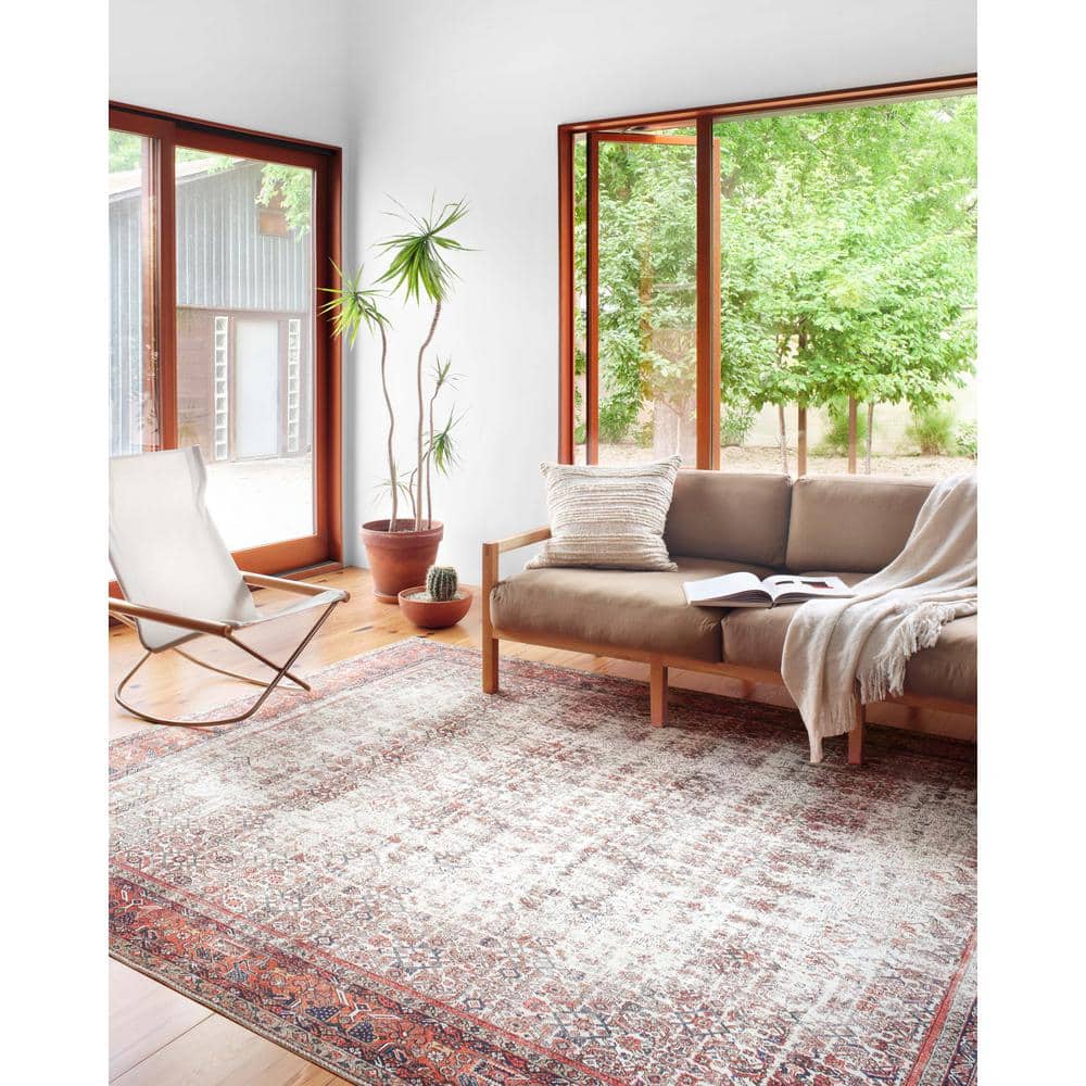 LOLOI II Layla Ivory/Brick 9 ft. x 12 ft. Distressed Bohemian Printed Area Rug LAYLLAY-12IVBK90C0