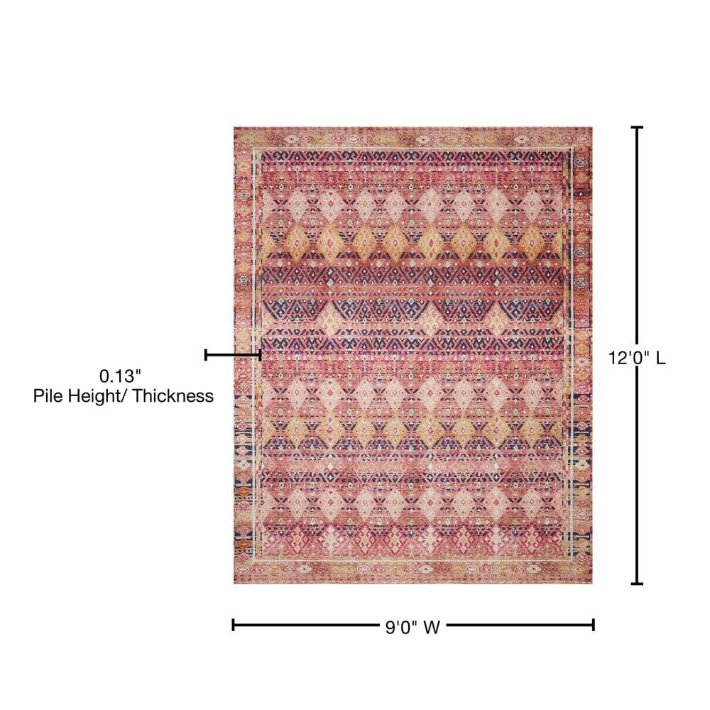 LOLOI II Layla Magenta/Multi 9 ft. x 12 ft. Distressed Bohemian Printed Area Rug LAYLLAY-15XMML90C0