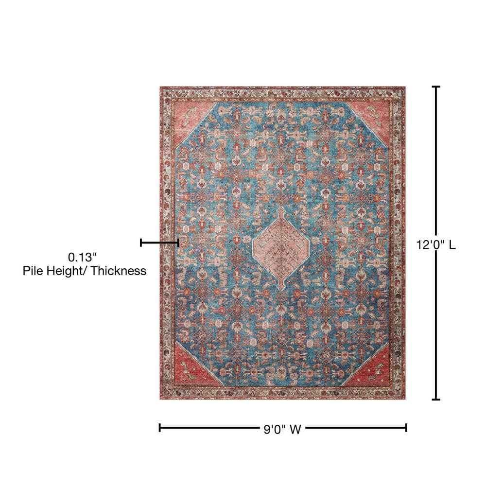 LOLOI II Layla Marine/Clay 9 ft. x 12 ft. Distressed Bohemian Printed Area Rug LAYLLAY-10NNCG90C0