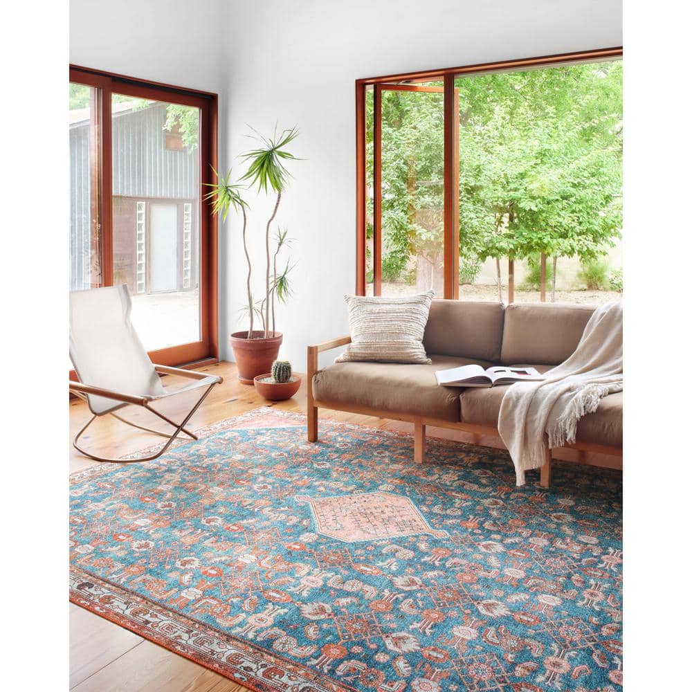 LOLOI II Layla Marine/Clay 9 ft. x 12 ft. Distressed Bohemian Printed Area Rug LAYLLAY-10NNCG90C0