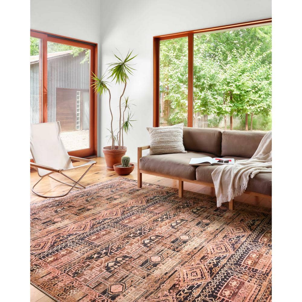 LOLOI II Layla Mocha/Blush 9 ft. x 12 ft. Distressed Bohemian Printed Area Rug LAYLLAY-14MCBH90C0